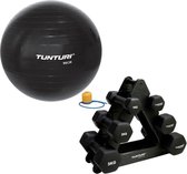 Tunturi - Fitness Set - Dumbbell Opbergrek incl 2x 1 t/m 3 dumbbells  - Gymball Zwart 90 cm