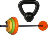 Tunturi - Fitness Set - Halterset 20 kg incl stang - Kettlebell 4kg