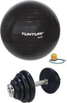 Tunturi - Fitness Set - Halterset 15 kg incl 1 Dumbbellstang  - Gymball Zwart 65 cm