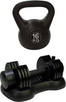 Tunturi - Fitness Set - Verstelbare Dumbbellset 12,5 kg - Kettlebell 16 kg