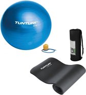 Tunturi - Fitness Set - Fitnessmat 180 x 60 x 1,5 cm - Gymball Blauw 65 cm