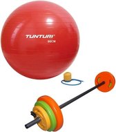 Tunturi - Fitness Set - Halterset 20 kg incl stang - Gymball Rood 90 cm