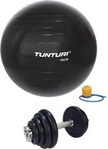 Tunturi - Fitness Set - Halterset 15 kg incl 1 Dumbbellstang  - Gymball Zwart 55 cm