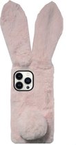 Etui souple en Siliconen ADEL pour iPhone 13 Pro - Tissu en peluche lapin rose