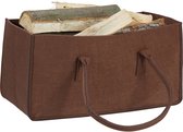 Relaxdays 1x houtmand vilt - haardhout tas - draagtas - vilttas bruin - boodschappentas