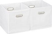Relaxdays 2x opbergbox stof - wit - opvouwbaar - opbergmand - 30 cm - kast organizer