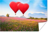Rode hartvormige luchtballonnen in een park Poster 180x120 cm - Foto print op Poster (wanddecoratie woonkamer / slaapkamer) / Voertuigen Poster XXL / Groot formaat!