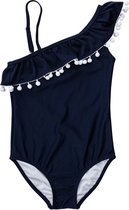 Snapper Rock - UV Badpak voor meisjes - One Shoulder met frill - Donkerblauw - maat 104-110cm