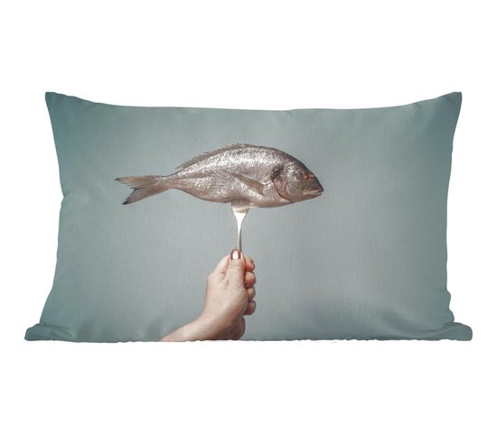 Sierkussens - Kussen - Betta vis op een zwarte achtergrond - 50x30 cm - Kussen van katoen