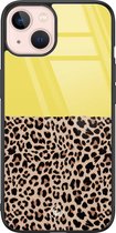 iPhone 13 hoesje glass - Luipaard geel | Apple iPhone 13  case | Hardcase backcover zwart