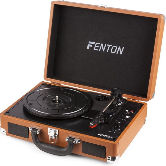 Platenspeler - Fenton RP115F platenspeler in koffer met Bluetooth en ingebouwde speakers - Bruin