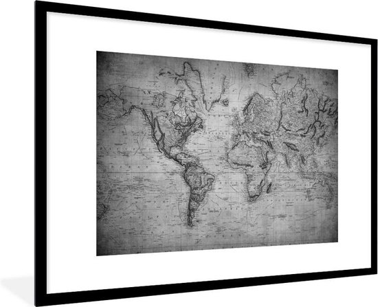 Cadre photo avec affiche Zwart Wit- Carte du monde historique vintage