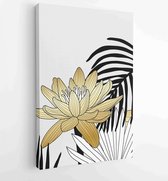 Luxe omslag ontwerpsjabloon. Lotus line arts hand draw gouden lotusbloem en bladeren 2 - Moderne schilderijen – Verticaal – 1923490772 - 40-30 Vertical