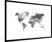Cadre photo avec poster Zwart et Wit- Les pays sont indiqués en différentes nuances de gris sur la carte du monde - noir et blanc - 120x80 cm - Cadre pour affiche