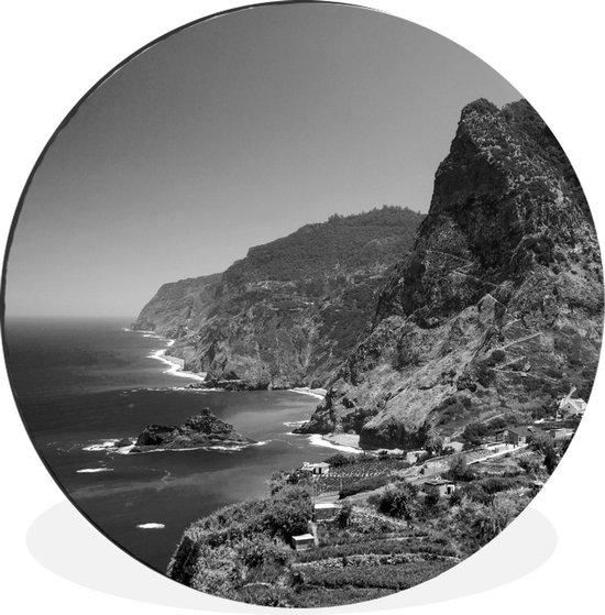 WallCircle - Wandcirkel - Muurcirkel - Berg - Portugal - Madeira - zwart wit - Aluminium - Dibond - ⌀ 90 cm - Binnen en Buiten