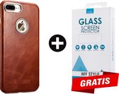 Backcase Lederen Hoesje iPhone 8 Plus Bruin - Gratis Screen Protector - Telefoonhoesje - Smartphonehoesje