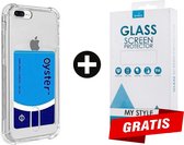 Crystal Backcase Shockproof Met Pasjeshouder Hoesje iPhone 7 Plus Transparant - Gratis Screen Protector - Telefoonhoesje - Smartphonehoesje