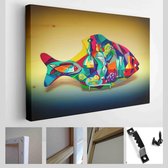 Speelgoed decoratieve vissen met de hand beschilderde verven. Hedendaagse kunst - Moderne kunst canvas - Horizontaal - 258943682