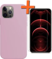 iPhone 13 Pro Hoesje Siliconen Case Met Screenprotector Met Dichte Notch - iPhone 13 Pro Hoes Siliconen Cover Met Beschermglas - Lila