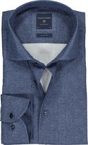Profuomo Originale slim fit overhemd - poplin - marine blauw tweed print - Strijkvriendelijk - Boordmaat: 43