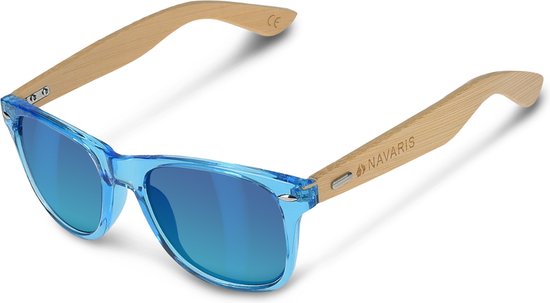 Navaris bamboe zonnebril UV400 filter – Retro zonnebril met gekleurde glazen – Inclusief houten brillenkoker en reishoesje – Verschillende kleuren