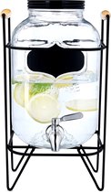 Navaris glazen limonadetap met kraantje - Drankdispenser met metalen standaard - Sapdispenser - Voor koude dranken - 5L - Ø17 x 27 cm - Voor feestjes