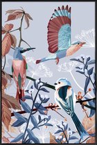 JUNIQE - Poster in kunststof lijst Birds Of Winter -20x30 /Blauw &