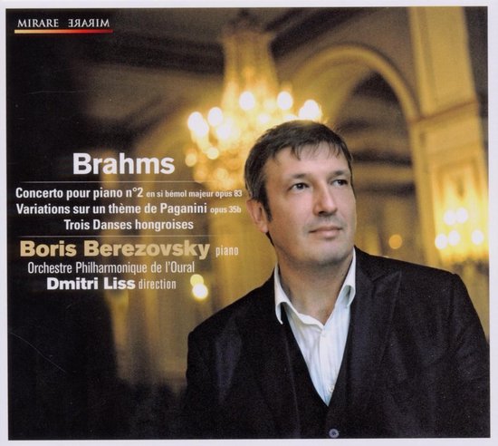 Boris Berezovsky speelt piano voor een orkest, met de tekst 'Brahms' en 'Boris Berezovsky piano'.