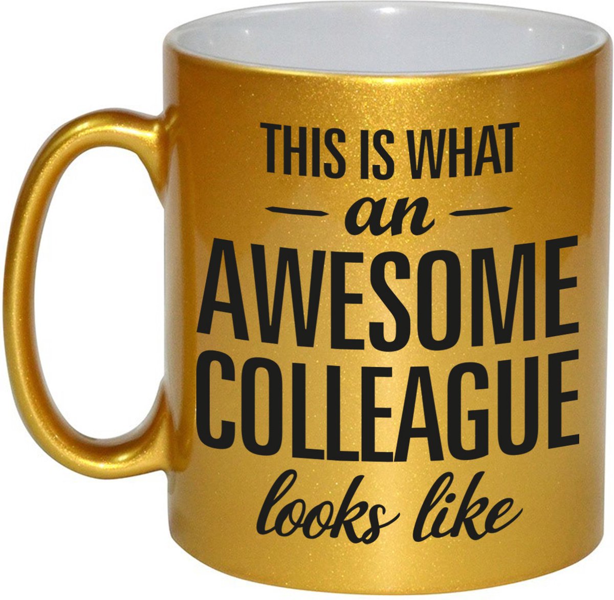 Awesome colleague - cadeau koffiemok - beker - 300 ml - collega afscheid - goud
