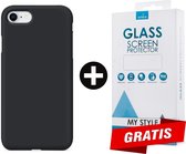 Siliconen Backcover Hoesje iPhone SE (2020) Zwart - Gratis Screen Protector - Telefoonhoesje - Smartphonehoesje
