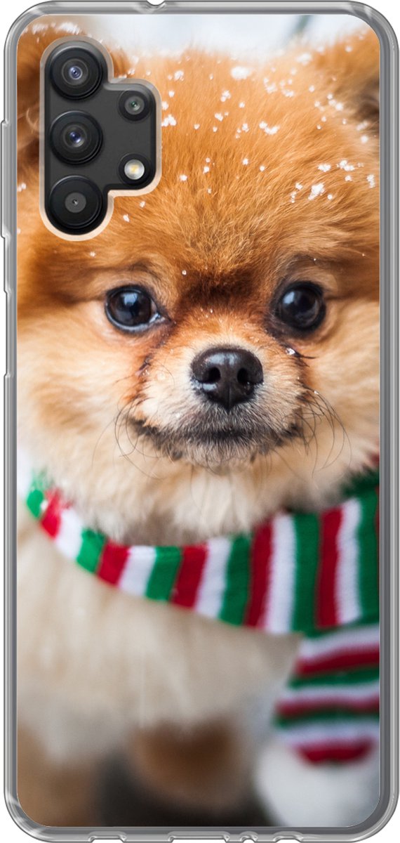 Telefoonhoesje Geschikt voor Samsung Galaxy A32 5G hoesje - Hond - Sjaal - Sneeuw - Siliconen Telefoonhoesje Telefoonhoesje