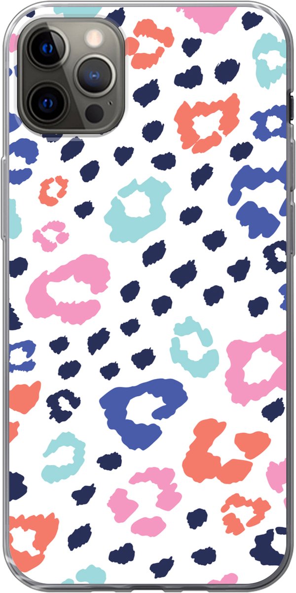Telefoonhoesje Geschikt voor iPhone 12 Pro Max hoesje - Panterprint - Pastel - Kleuren - Siliconen Telefoonhoesje Telefoonhoesje