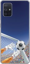 Geschikt voor Samsung Galaxy A51 5G hoesje - Een illustratie van een keeper die de voetbal tegenhoudt - Jongetje - Meisjes - Kind - Siliconen Telefoonhoesje