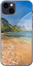 Geschikt voor iPhone 13 hoesje - Een mooie regenboog bij Tunnels Beach op Hawaii - Siliconen Telefoonhoesje
