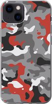 Geschikt voor iPhone 13 hoesje - Camouflage patroon met rode accenten - Siliconen Telefoonhoesje - Verjaardag cadeau tiener