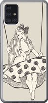 Geschikt voor Samsung Galaxy A52 5G hoesje - Meisje in polka-dot jurk met konijn - Siliconen Telefoonhoesje