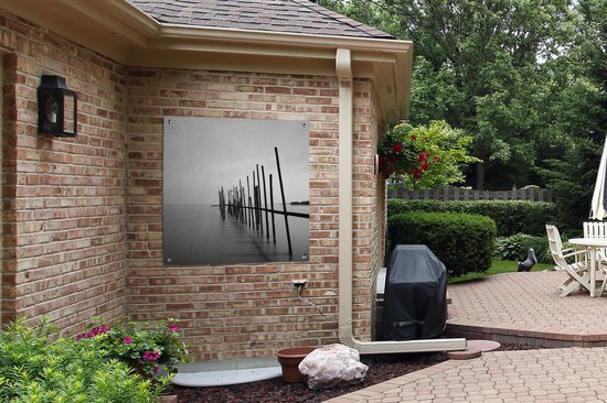 Toile de jardin Photo de ponton en bois en eau calme - 100x100 cm
