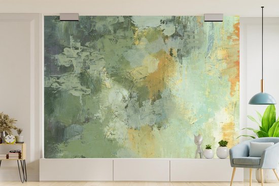 Papier peint photo peint photo vinyle - Peinture à l'huile verte largeur 330 cm x hauteur 240 cm - Tirage photo sur papier peint (disponible en 7 tailles)