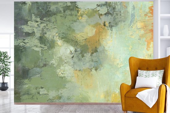 Papier peint photo peint photo vinyle - Peinture à l'huile verte largeur 330 cm x hauteur 240 cm - Tirage photo sur papier peint (disponible en 7 tailles)