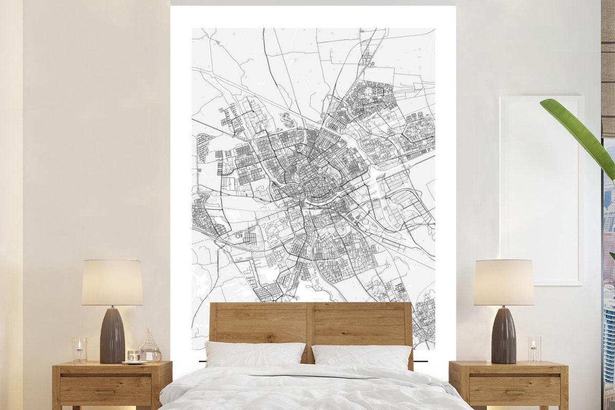 Behang - Fotobehang Stadskaart Groningen - Breedte 195 cm x hoogte 300 cm - Plattegrond