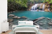 Behang - Fotobehang Watervallen in Thaise nationaal park Erawan - Breedte 450 cm x hoogte 300 cm