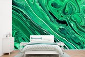 Behang - Fotobehang Marmer - Olieverf - Groen - Breedte 450 cm x hoogte 300 cm