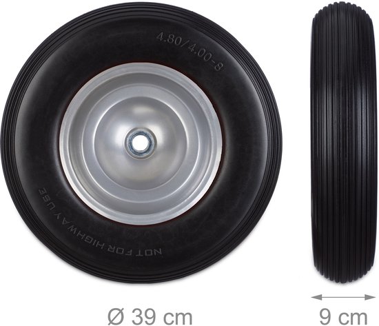 Relaxdays kruiwagenwiel 4.80 4.00-8 - rubberband - stalen velg - tot 100 kg - antilek - zwart-grijs van Relaxdays — afbeelding 3