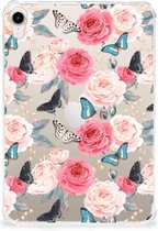 Tablethoesje met Naam Apple iPad mini 6 (2021) Hoes Butterfly Roses met doorzichte zijkanten