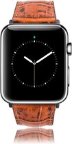 Geschikt voor Apple Watch Bandje - Croco Bruin - Full-Grain Leer - 42/44/45/49mm - incl. Space Grey Connectors Met Gesp - Oblac®