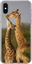 Geschikt voor iPhone Xs hoesje - Giraf - Boom - Kalf - Portret - Siliconen Telefoonhoesje