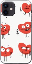Geschikt voor iPhone 12 hoesje - Een illustratie van negen hartjes met emoties - Siliconen Telefoonhoesje
