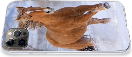 Coque iPhone 12 Pro Max - Cheval - Neige - Marron - Siliconen