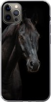 Geschikt voor iPhone 13 Pro Max hoesje - Paard - Boerderijdier - Zwart - Siliconen Telefoonhoesje