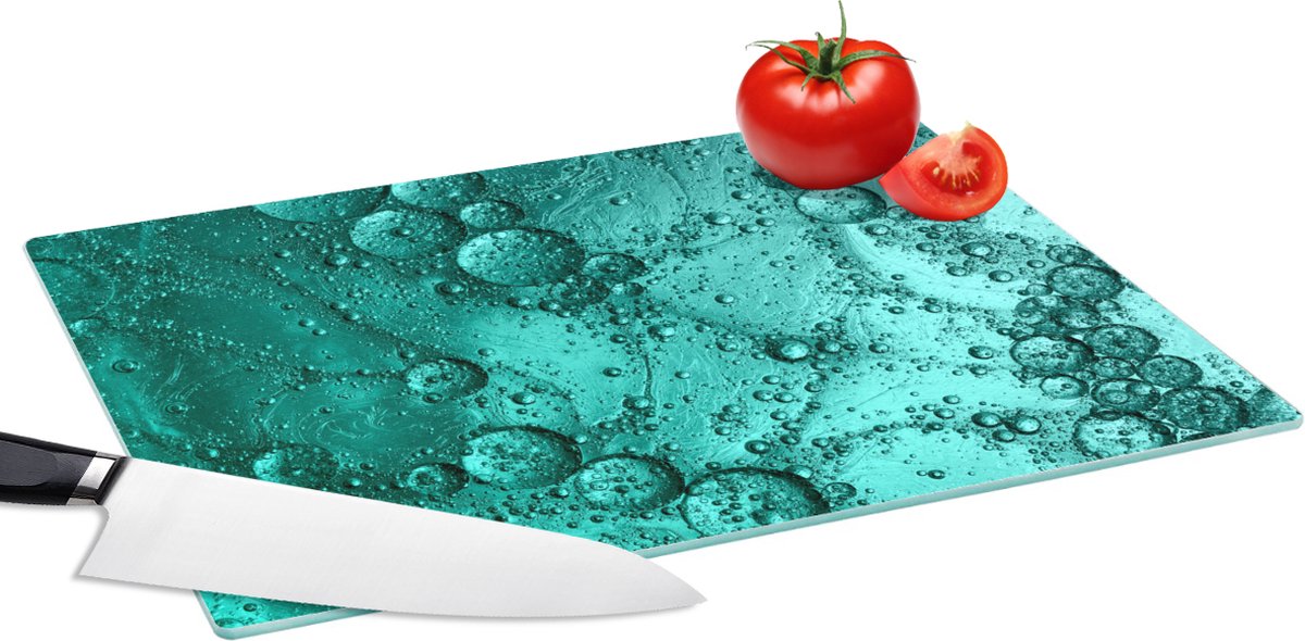 Glazen Snijplank - 39x28 - Druppels op een turquoise achtergrond - Snijplanken Glas